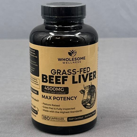 Wholesome Wellness Beef Liver Capsules 180ct Grass-Fed 4500mg Max Potency Sealed - Picture 1 of 14